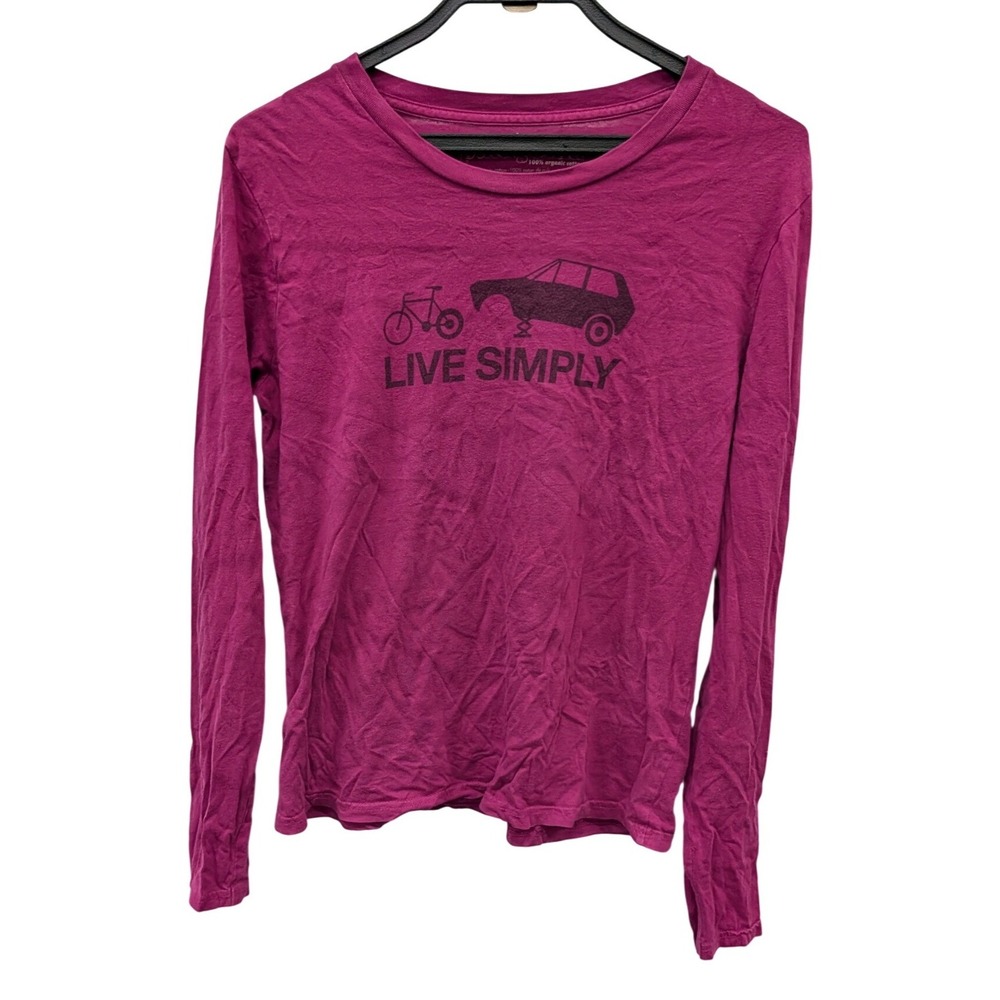 Patagonia Live Simply Bike Graphic Long Sleeve Organic Cotton Tee Magenta- Large